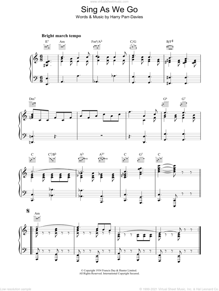 Sing As We Go sheet music for voice, piano or guitar by Harry Parr-Davies, intermediate skill level