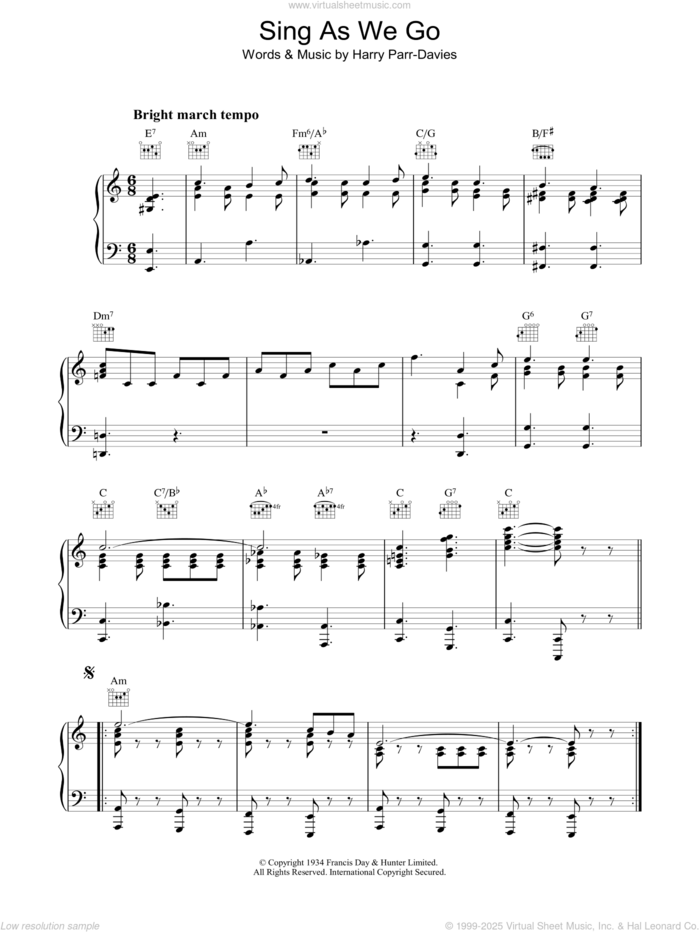 Sing As We Go sheet music for voice, piano or guitar by Harry Parr-Davies, intermediate skill level