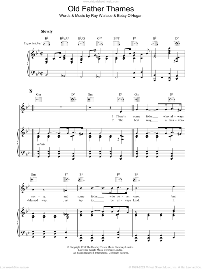 Old Father Thames (Keep Rolling Along ) sheet music for voice, piano or guitar by Raymond Wallace, intermediate skill level