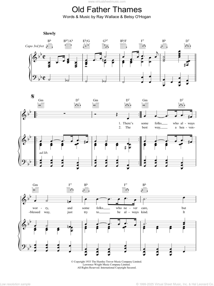 Old Father Thames (Keep Rolling Along ) sheet music for voice, piano or guitar by Raymond Wallace, intermediate skill level