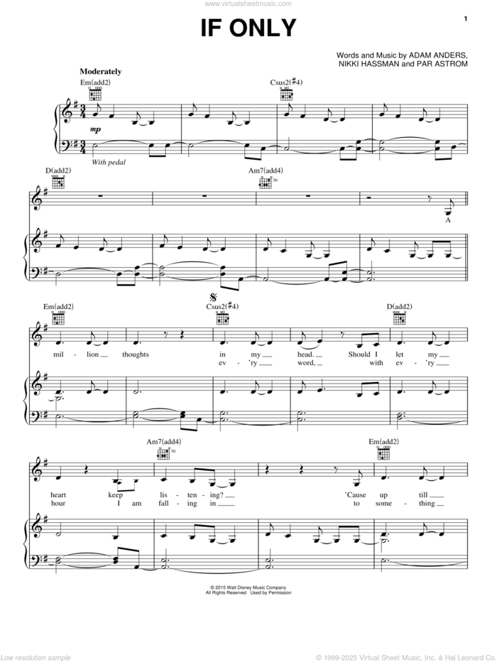 If Only (from Disney's Descendants) sheet music for voice, piano or guitar by Dove Cameron, Adam Anders, Nikki Hassman and Par Astrom, intermediate skill level