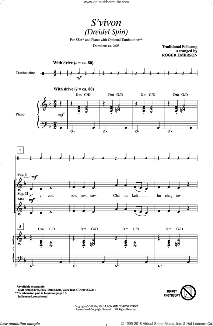 S'vivon sheet music for choir (SSA: soprano, alto) by Roger Emerson, intermediate skill level