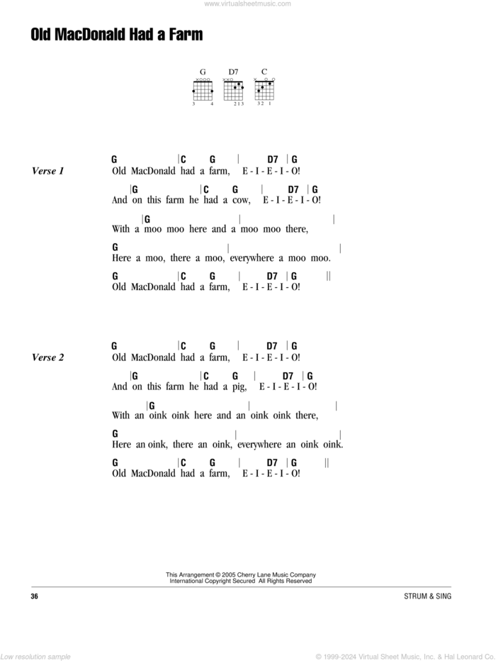 Old Macdonald Had A Farm sheet music for guitar (chords), intermediate skill level