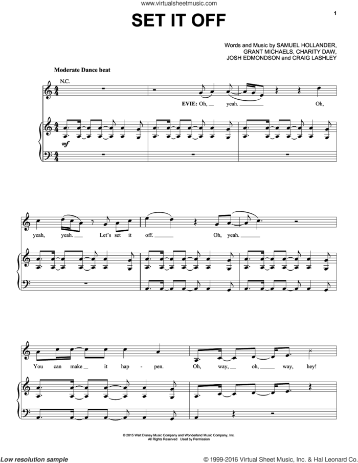 Set It Off (from Disney's Descendants) sheet music for voice, piano or guitar by Josh Edmondson, Sam Hollander, Charity Daw, Craig Lashley and Grant Michaels, intermediate skill level