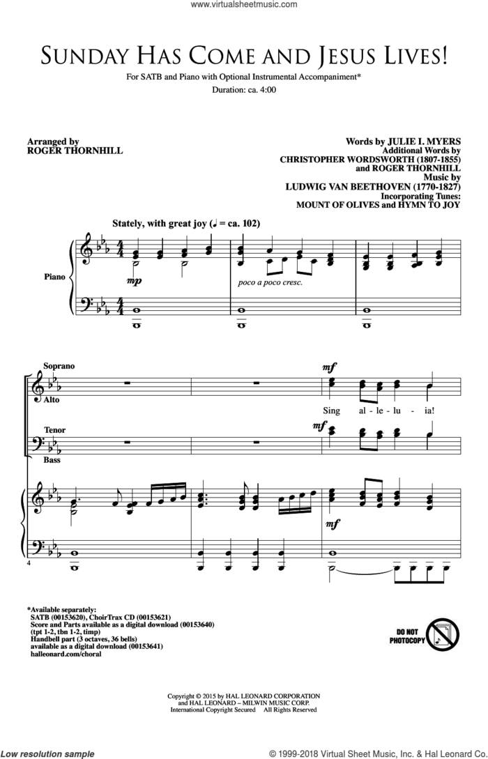 Sunday Has Come And Jesus Lives! sheet music for choir (SATB: soprano, alto, tenor, bass) by Ludwig van Beethoven, Roger Thornhill, Christopher Wordsworth and Julie Myers, intermediate skill level