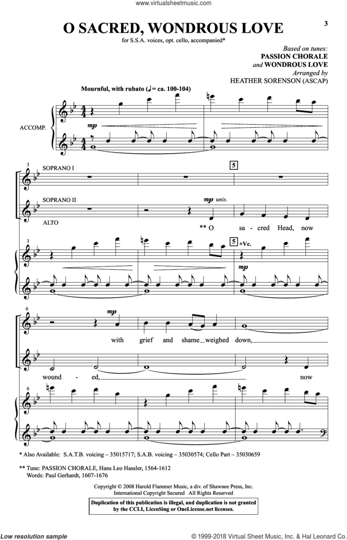 O Sacred, Wondrous Love sheet music for choir (SSA: soprano, alto) by Heather Sorenson, intermediate skill level