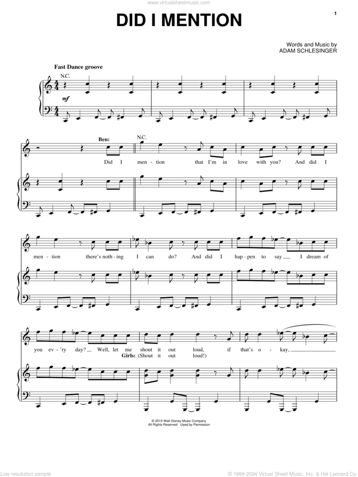Did I Mention (from Disney's Descendants) sheet music for voice, piano or guitar by Adam Schlesinger, intermediate skill level