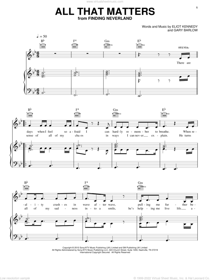 All That Matters sheet music for voice, piano or guitar by Eliot Kennedy and Gary Barlow, intermediate skill level