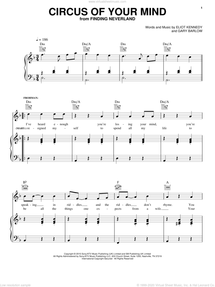 Circus Of Your Mind sheet music for voice, piano or guitar by Eliot Kennedy and Gary Barlow, intermediate skill level