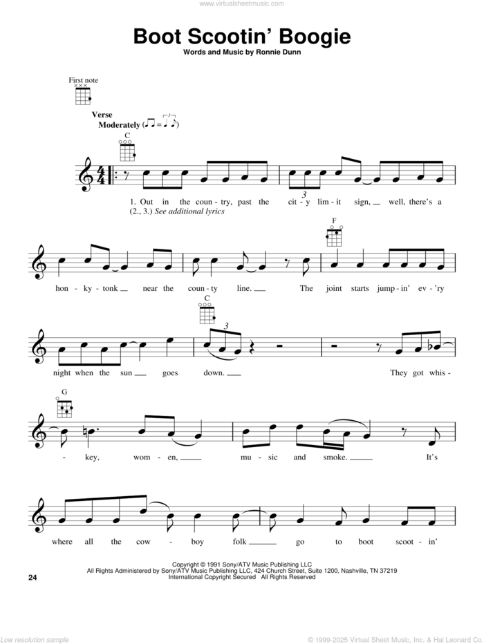 Boot Scootin' Boogie sheet music for ukulele by Brooks & Dunn and Ronnie Dunn, intermediate skill level