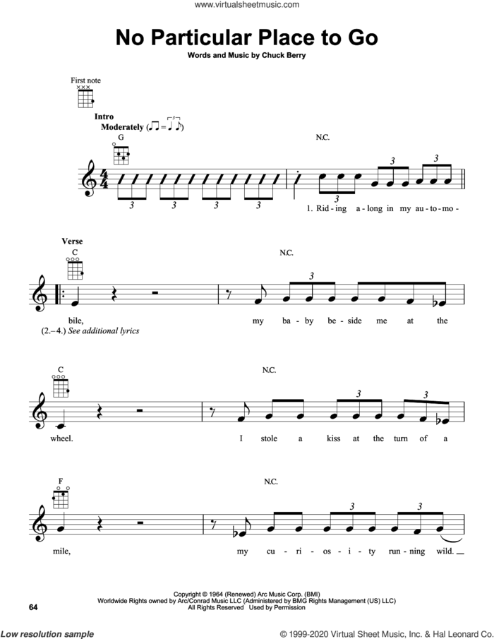 No Particular Place To Go sheet music for ukulele by Chuck Berry, intermediate skill level