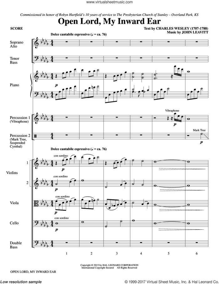 Open Lord, My Inward Ear (COMPLETE) sheet music for orchestra/band by John Leavitt and Charles Wesley, intermediate skill level