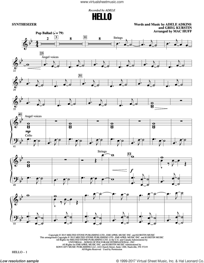 Hello (arr. Mac Huff) (complete set of parts) sheet music for orchestra/band by Mac Huff, Adele, Adele Adkins and Greg Kurstin, intermediate skill level