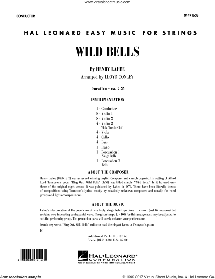 Wild Bells (COMPLETE) sheet music for orchestra by Lloyd Conley and Henry Lahee, intermediate skill level