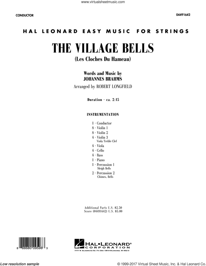 The Village Bells (Les Cloche du Hameau) (COMPLETE) sheet music for orchestra by Robert Longfield and Johannes Brahms, intermediate skill level