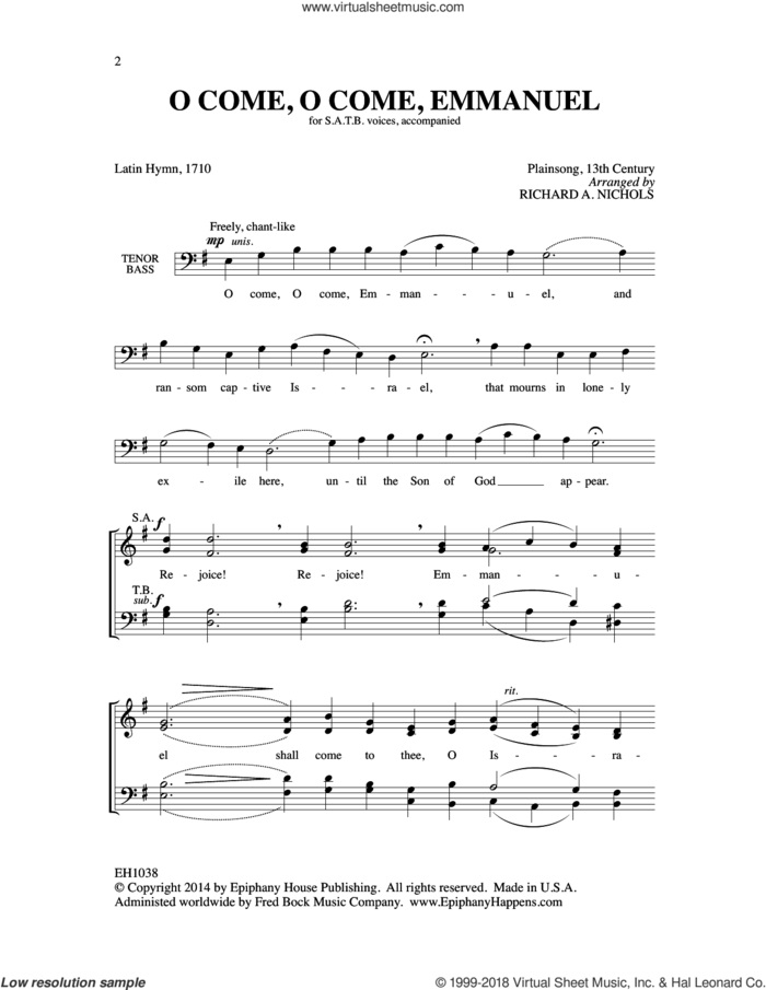 O Come, O Come, Emmanuel sheet music for choir (SATB: soprano, alto, tenor, bass) by Richard A. Nichols, intermediate skill level