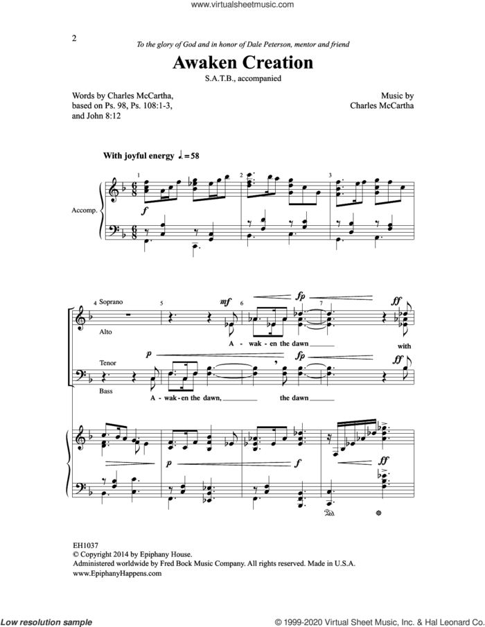 Awaken Creation sheet music for choir (SATB: soprano, alto, tenor, bass) by Charles McCartha, intermediate skill level