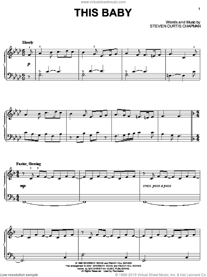 This Baby sheet music for piano solo by Steven Curtis Chapman, intermediate skill level