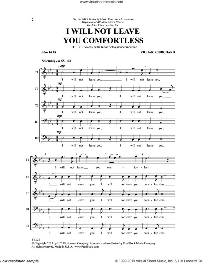 I Will Not Leave You Comfortless sheet music for choir (TTTBB) by Richard Burchard, intermediate skill level
