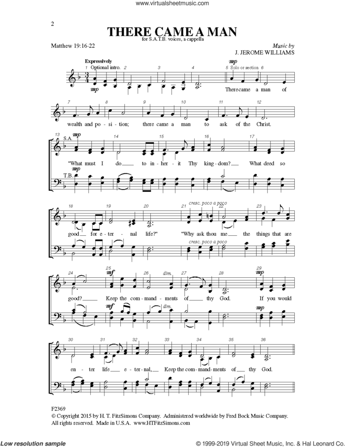 There Came a Man sheet music for choir (SATB: soprano, alto, tenor, bass) by J. Jerome Williams, intermediate skill level
