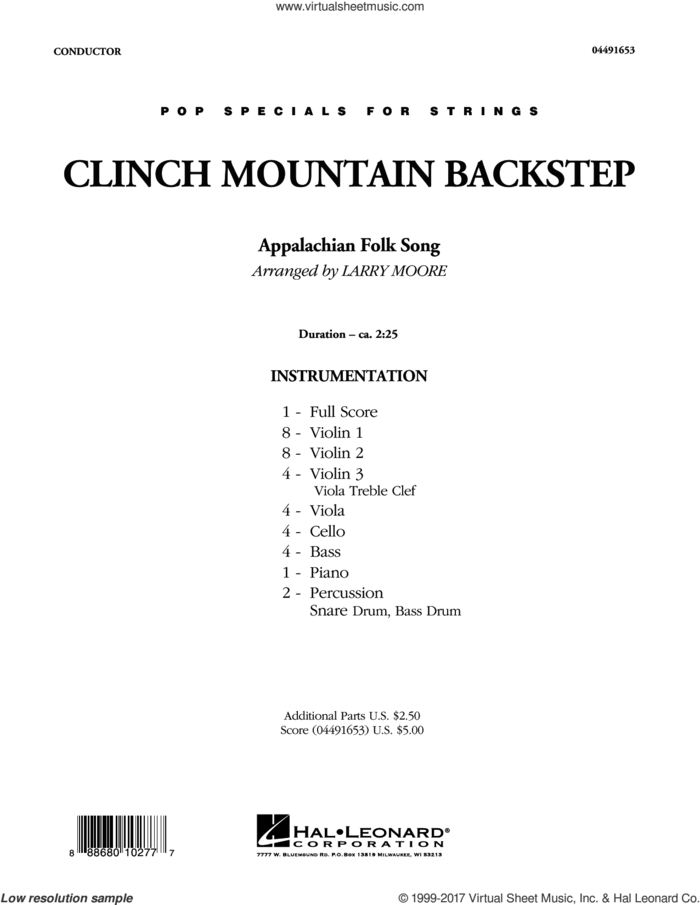 Clinch Mountain Backstep (COMPLETE) sheet music for orchestra by Larry Moore and Appalachian Folk, intermediate skill level