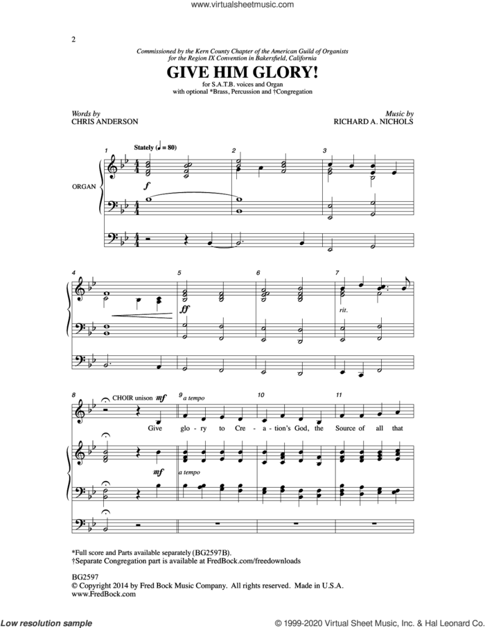 Give Him Glory! sheet music for choir (SATB: soprano, alto, tenor, bass) by Richard A. Nichols and Chris Anderson, intermediate skill level