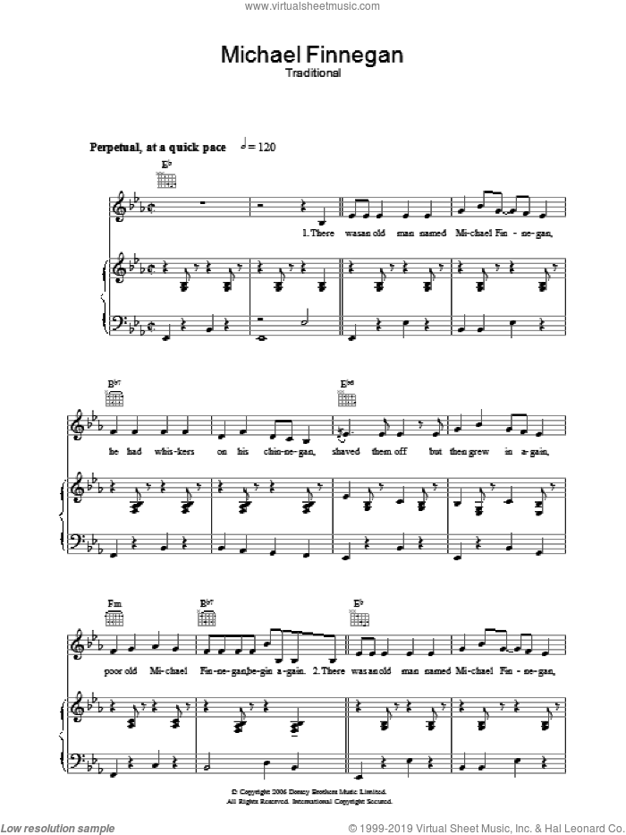 Michael Finnegan sheet music for voice, piano or guitar by Sam Hinton and Miscellaneous, intermediate skill level