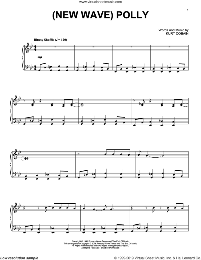 (New Wave) Polly [Jazz version] sheet music for piano solo by Nirvana and Kurt Cobain, intermediate skill level