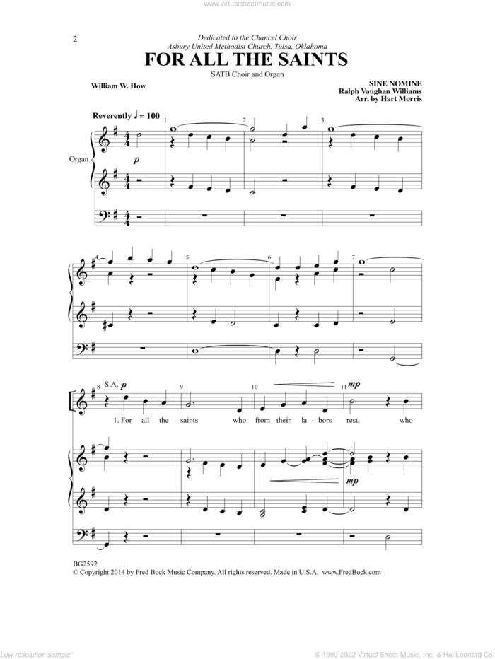 For All the Saints sheet music for choir (SATB: soprano, alto, tenor, bass) by Hart Morris, Ralph Vaughan Williams and William W. How, intermediate skill level