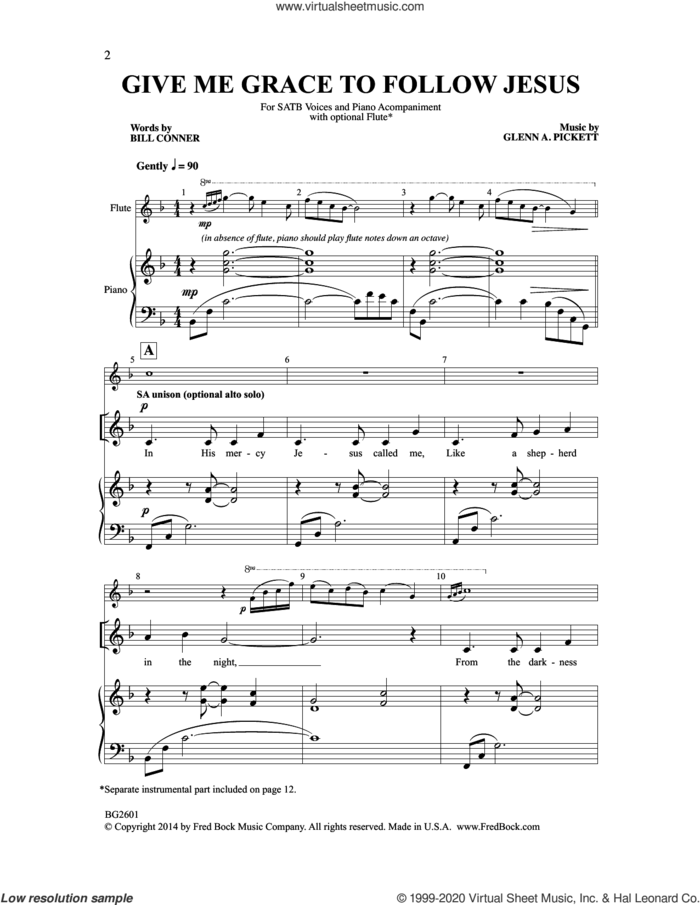 Give Me Grace to Follow Jesus sheet music for choir (SATB: soprano, alto, tenor, bass) by Glenn A. Pickett and Bill Conner, intermediate skill level