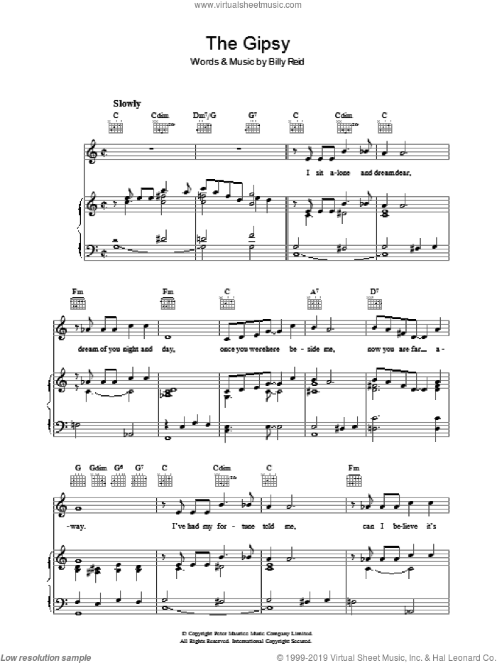 The Gipsy sheet music for voice, piano or guitar by Billy Reid, intermediate skill level