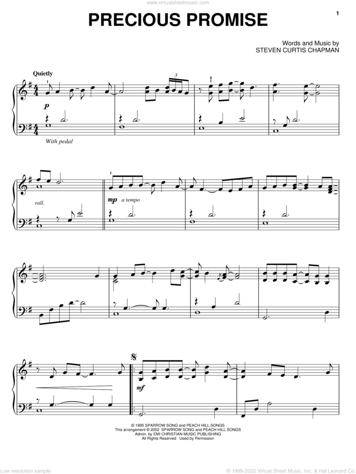 Precious Promise, (intermediate) sheet music for piano solo by Steven Curtis Chapman, intermediate skill level