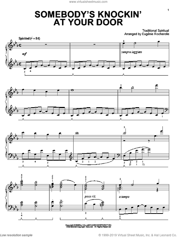 Somebody's Knockin' At Your Door sheet music for piano solo  and Eugenie Rocherolle, intermediate skill level