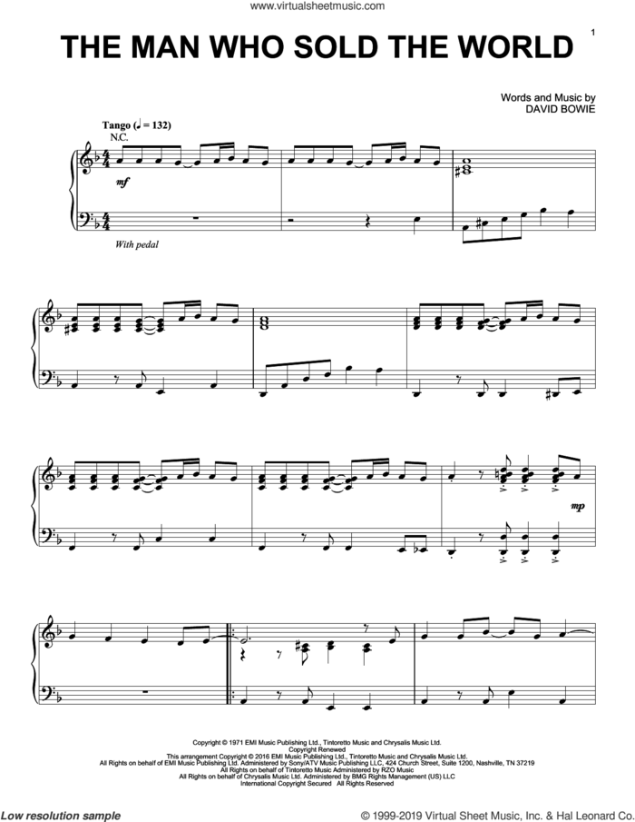 The Man Who Sold The World [Jazz version] sheet music for piano solo by Nirvana and David Bowie, intermediate skill level