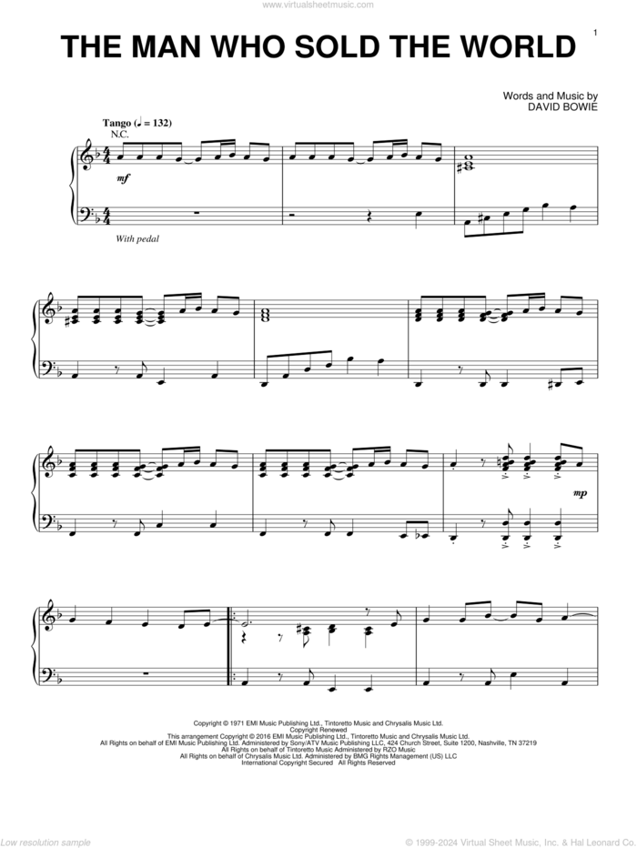 The Man Who Sold The World [Jazz version] sheet music for piano solo by Nirvana and David Bowie, intermediate skill level