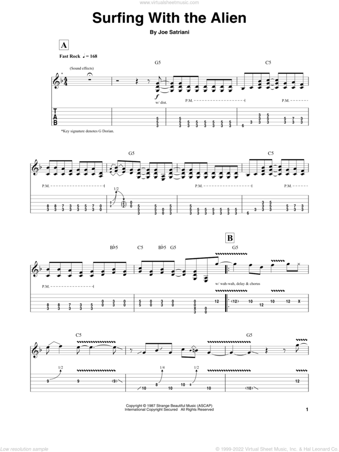 Surfing With The Alien sheet music for guitar (tablature, play-along) by Joe Satriani, intermediate skill level