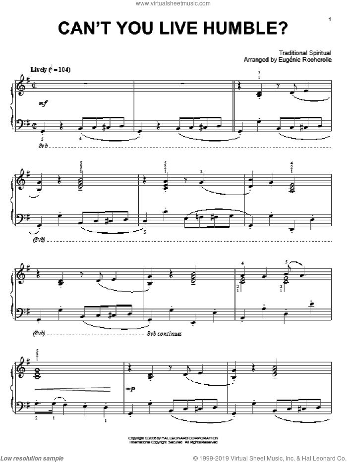 Can't You Live Humble? sheet music for piano solo  and Eugenie Rocherolle, intermediate skill level