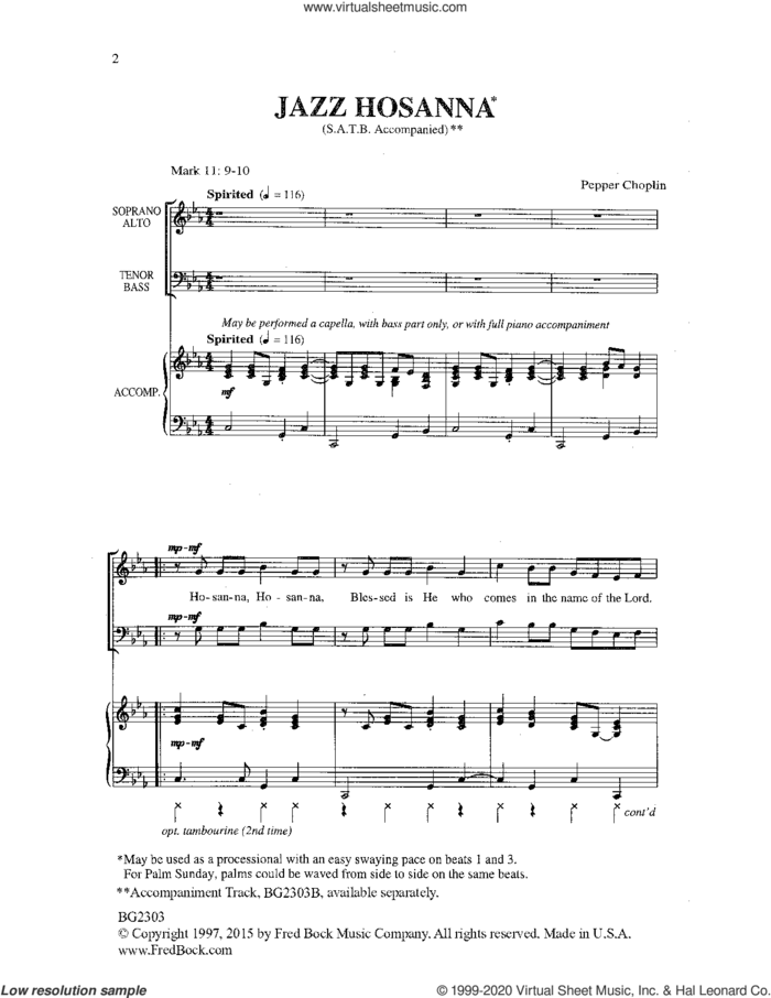 Jazz Hosanna sheet music for choir (SATB: soprano, alto, tenor, bass) by Pepper Choplin, intermediate skill level
