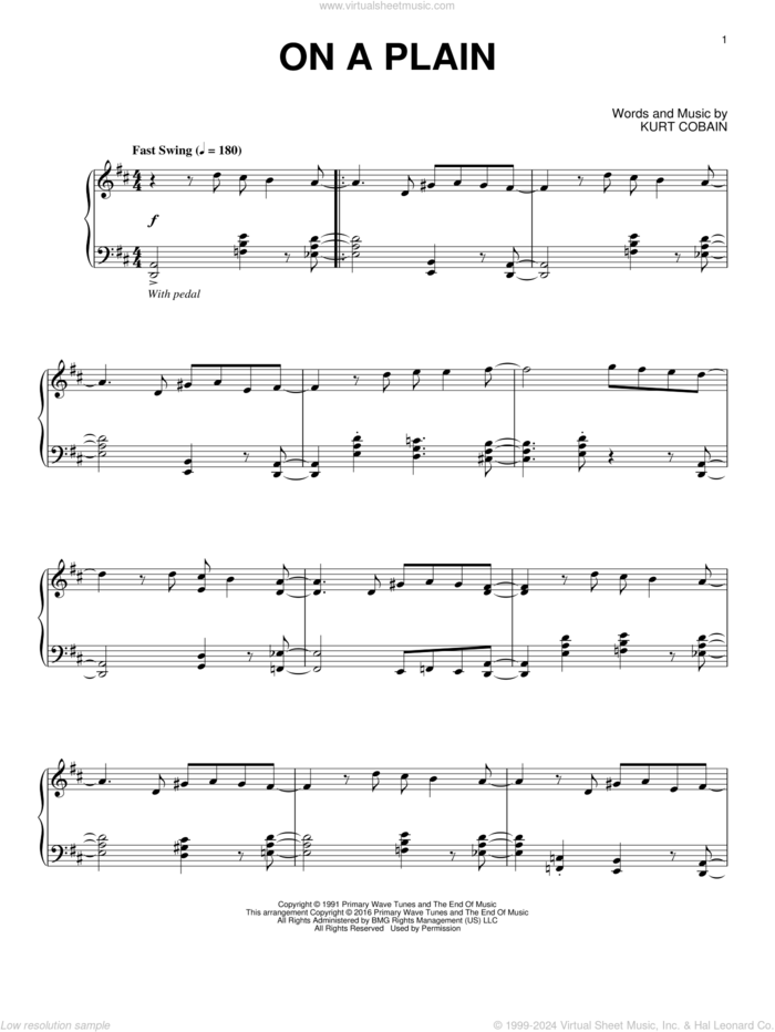 On A Plain [Jazz version] sheet music for piano solo by Nirvana and Kurt Cobain, intermediate skill level