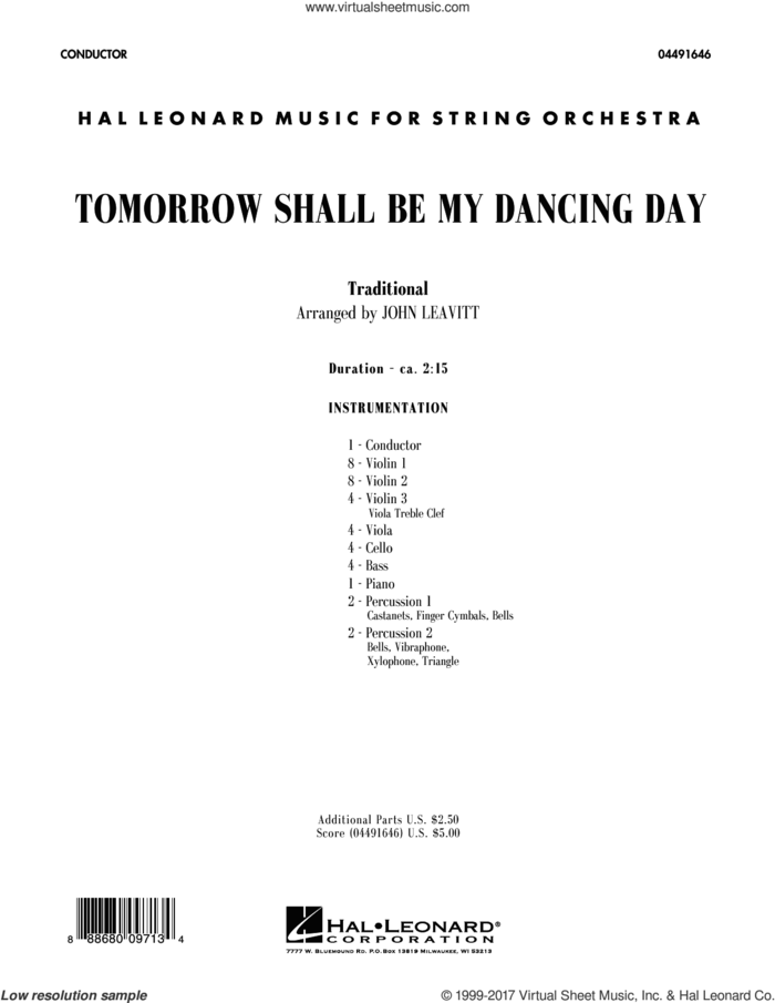 Tomorrow Shall Be My Dancing Day (COMPLETE) sheet music for orchestra by John Leavitt, intermediate skill level