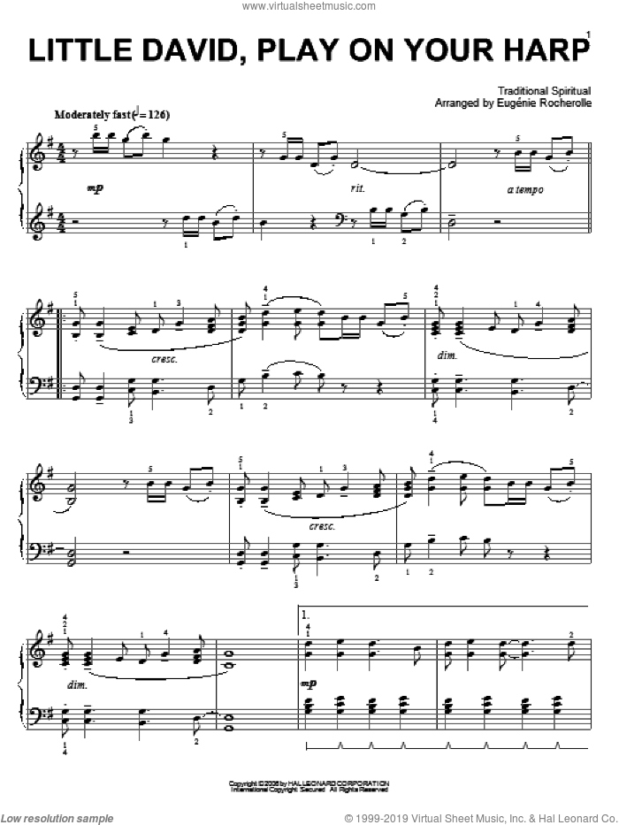 Little David, Play On Your Harp sheet music for piano solo  and Eugenie Rocherolle, intermediate skill level