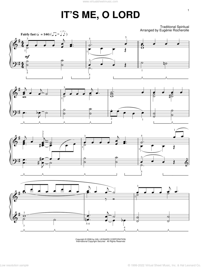It's Me, O Lord sheet music for piano solo  and Eugenie Rocherolle, intermediate skill level