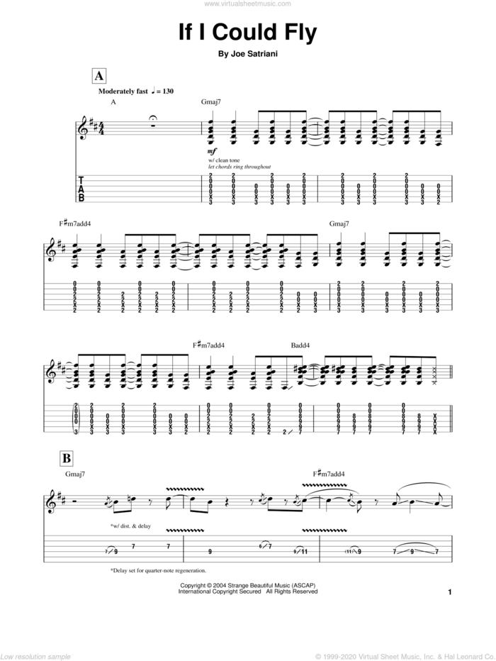 If I Could Fly sheet music for guitar (tablature, play-along) by Joe Satriani, intermediate skill level