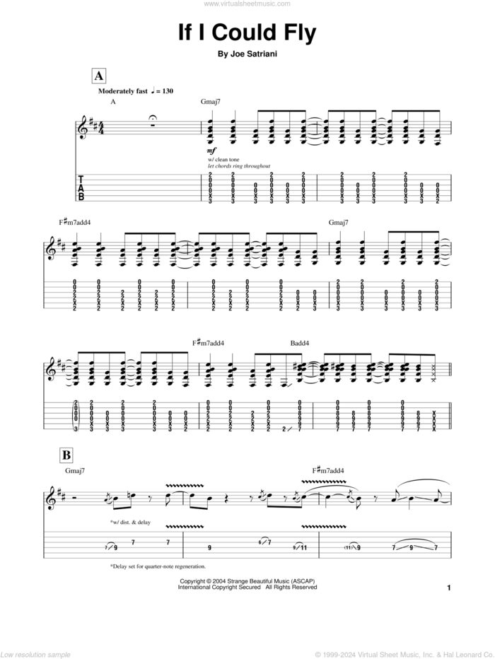 If I Could Fly sheet music for guitar (tablature, play-along) by Joe Satriani, intermediate skill level