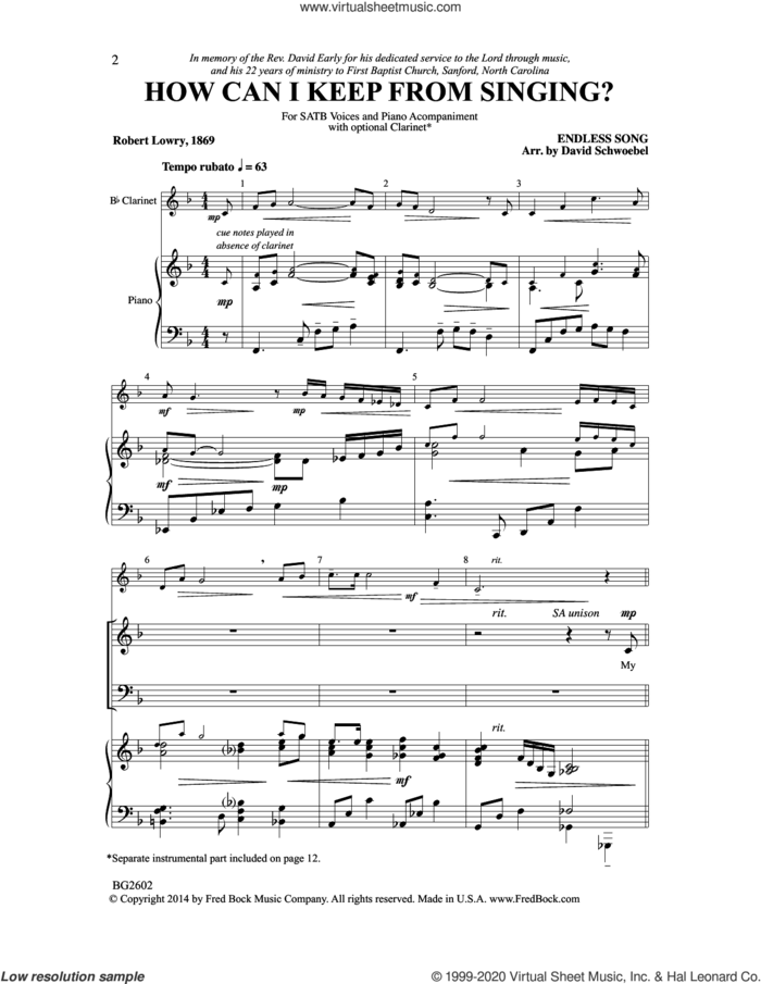 How Can I Keep from Singing? sheet music for choir (SATB: soprano, alto, tenor, bass) by David Schwoebel, intermediate skill level