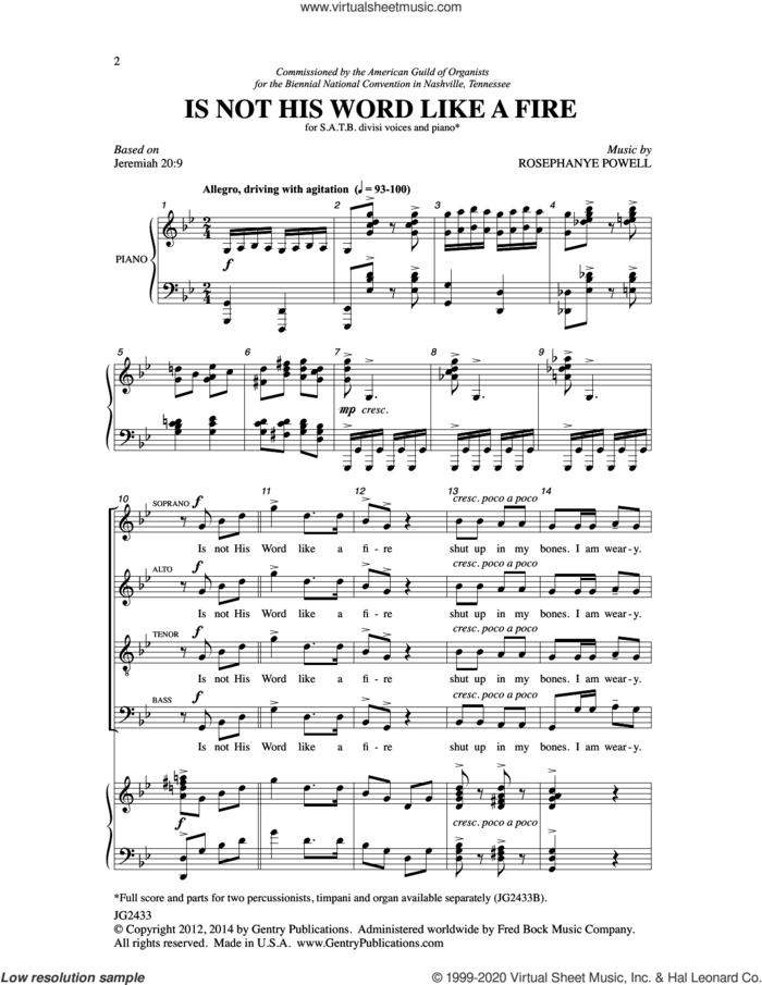 Is Not His Word like a Fire sheet music for choir (SATB: soprano, alto, tenor, bass) by Rosephanye Powell, intermediate skill level