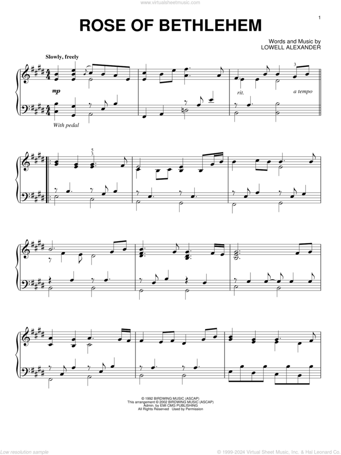 Rose Of Bethlehem sheet music for piano solo by Steve Green and Lowell Alexander, intermediate skill level