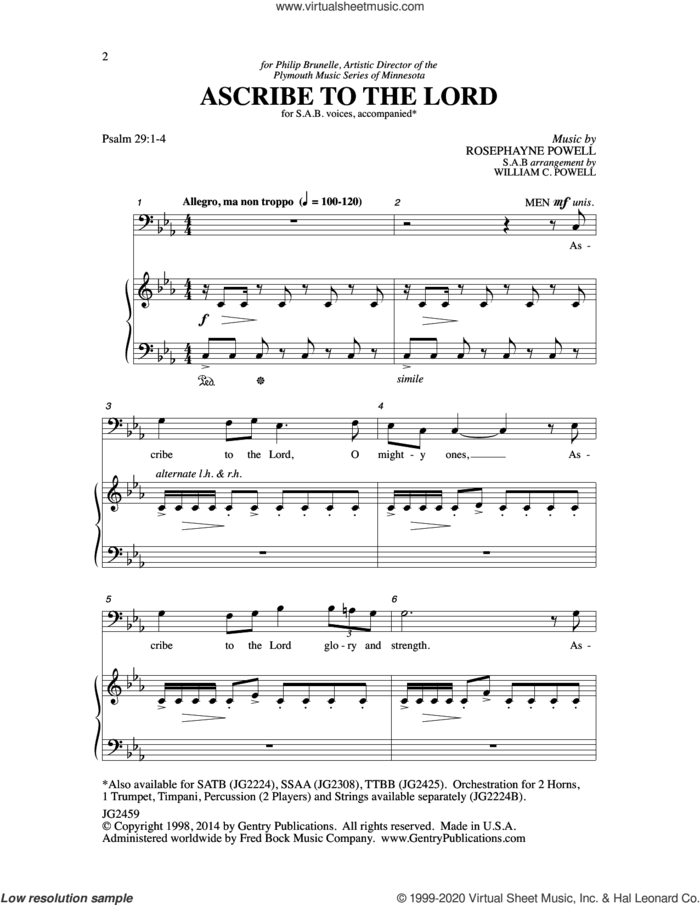 Ascribe to the Lord sheet music for choir (SAB: soprano, alto, bass) by Rosephanye Powell and William C. Powell, intermediate skill level
