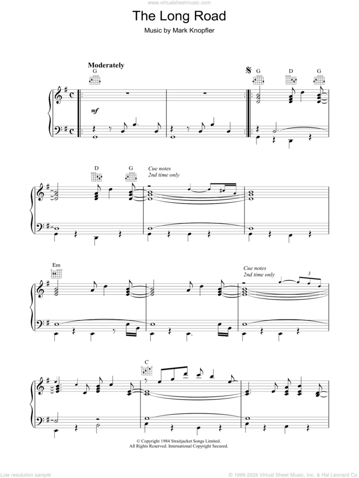 The Long Road (from Cal) sheet music for piano solo by Mark Knopfler, intermediate skill level