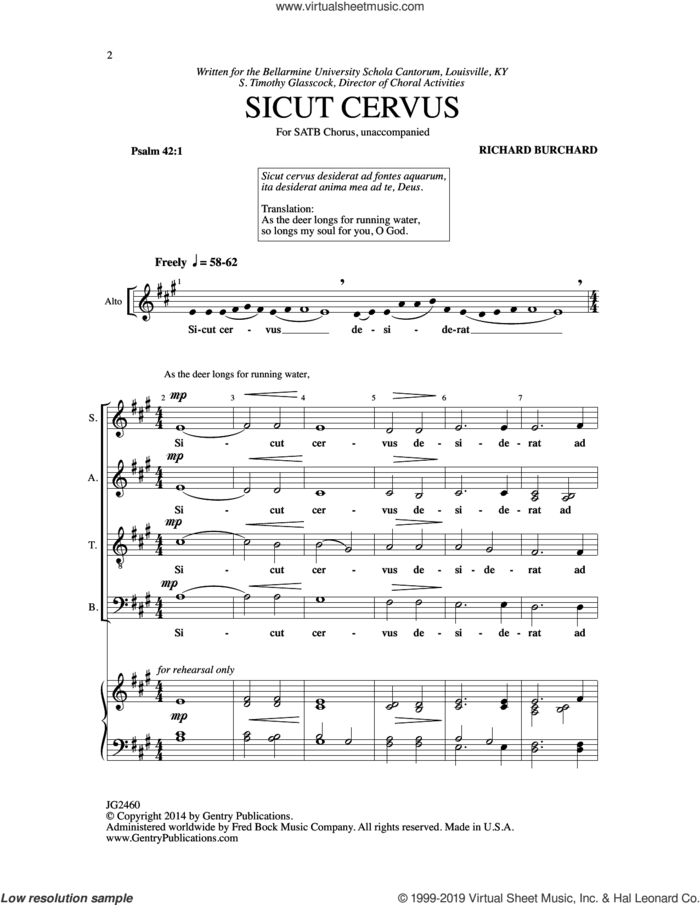 Sicut Cervus sheet music for choir (SATB: soprano, alto, tenor, bass) by Richard Burchard, intermediate skill level